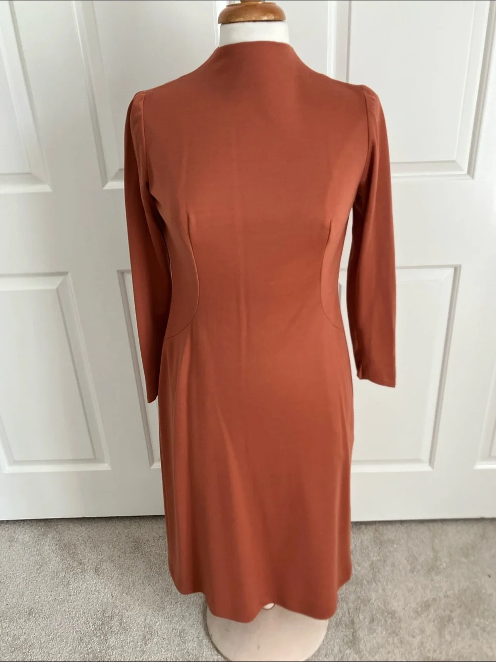 VTG Women's Rust Midi Dress with Black Fringe Shawl
